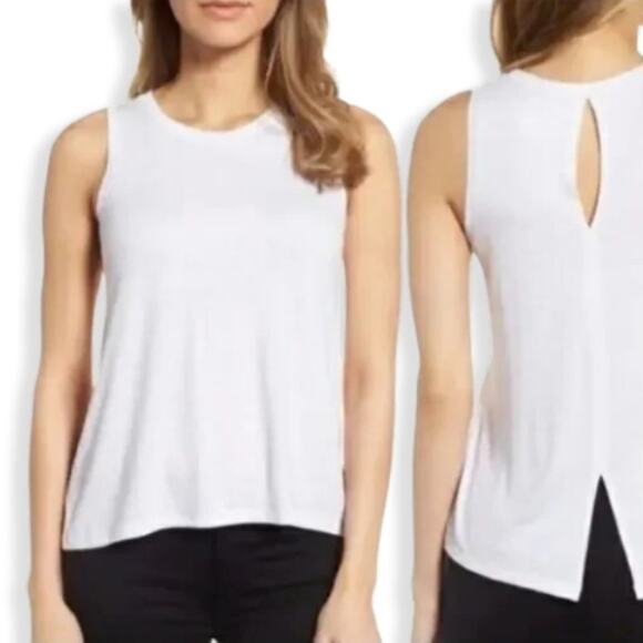 Halogen Sleeveless Tank Top Crew Neck Keyhole Back Sleeveless White Medium NWT - Picture 1 of 10